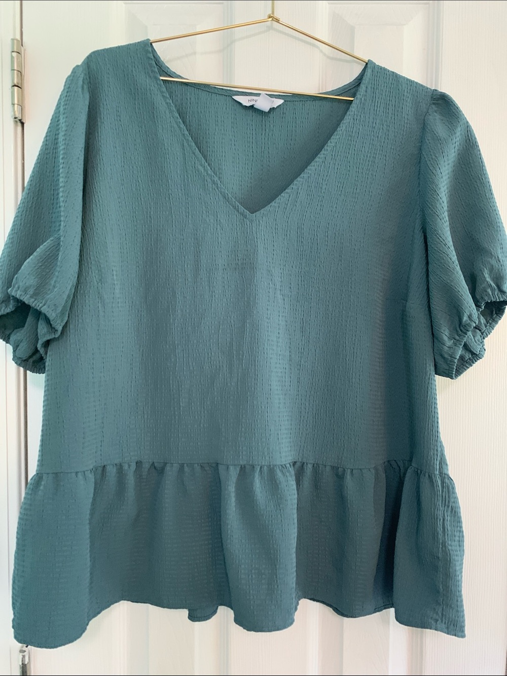 Nine West textured Teal Short Sleeve Vneck top Size XXL